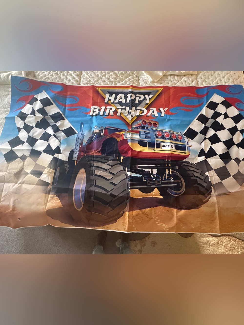 Happy Birthday Monster Truck Party Backdrop - Multicolor